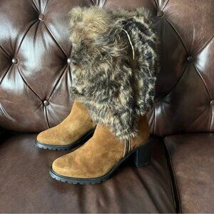 Ross & Snow All Weather Suede Printed Fur Boots NWT